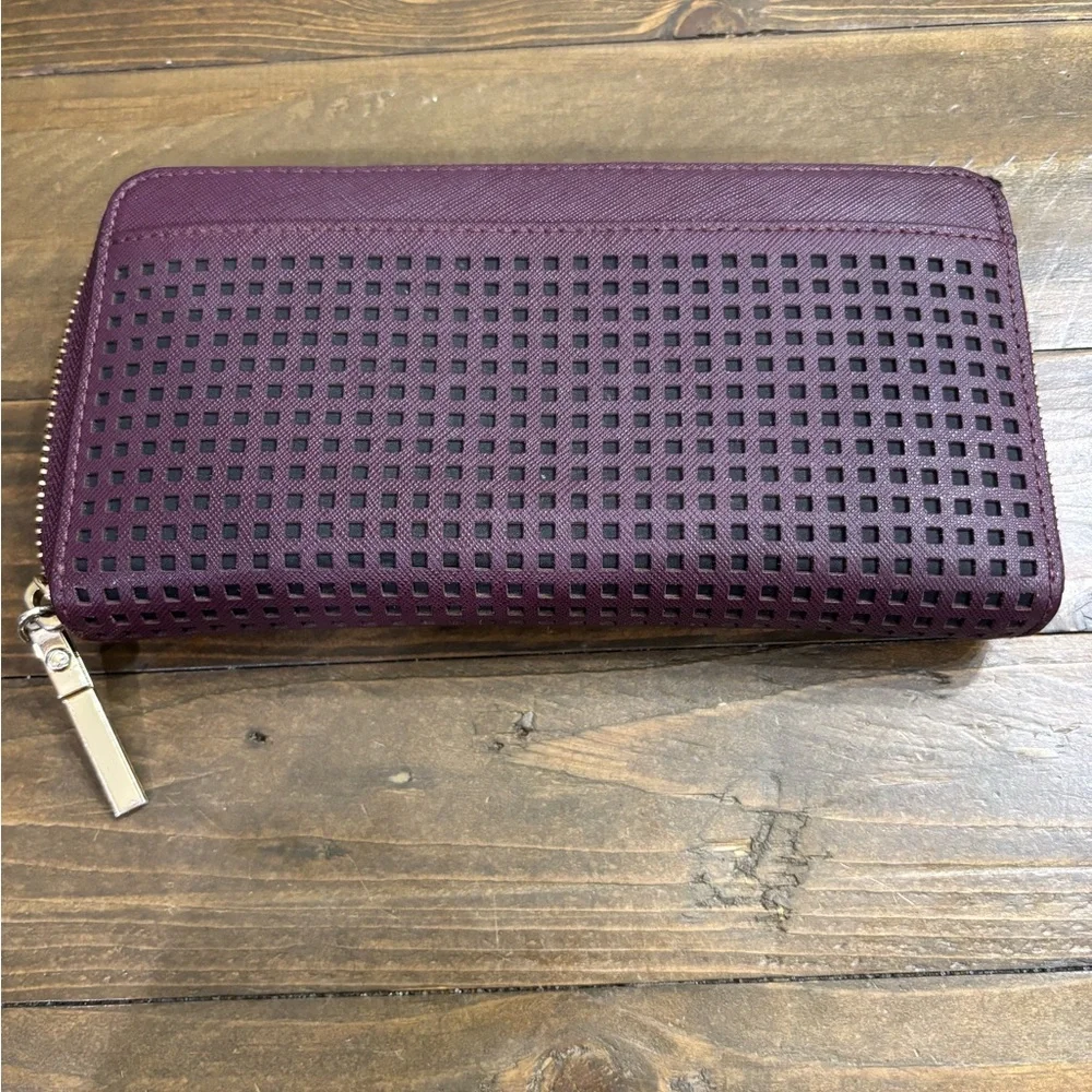 Kate Spade Cameron Street Perforated Rose Lacey Wallet in Deep Plum
